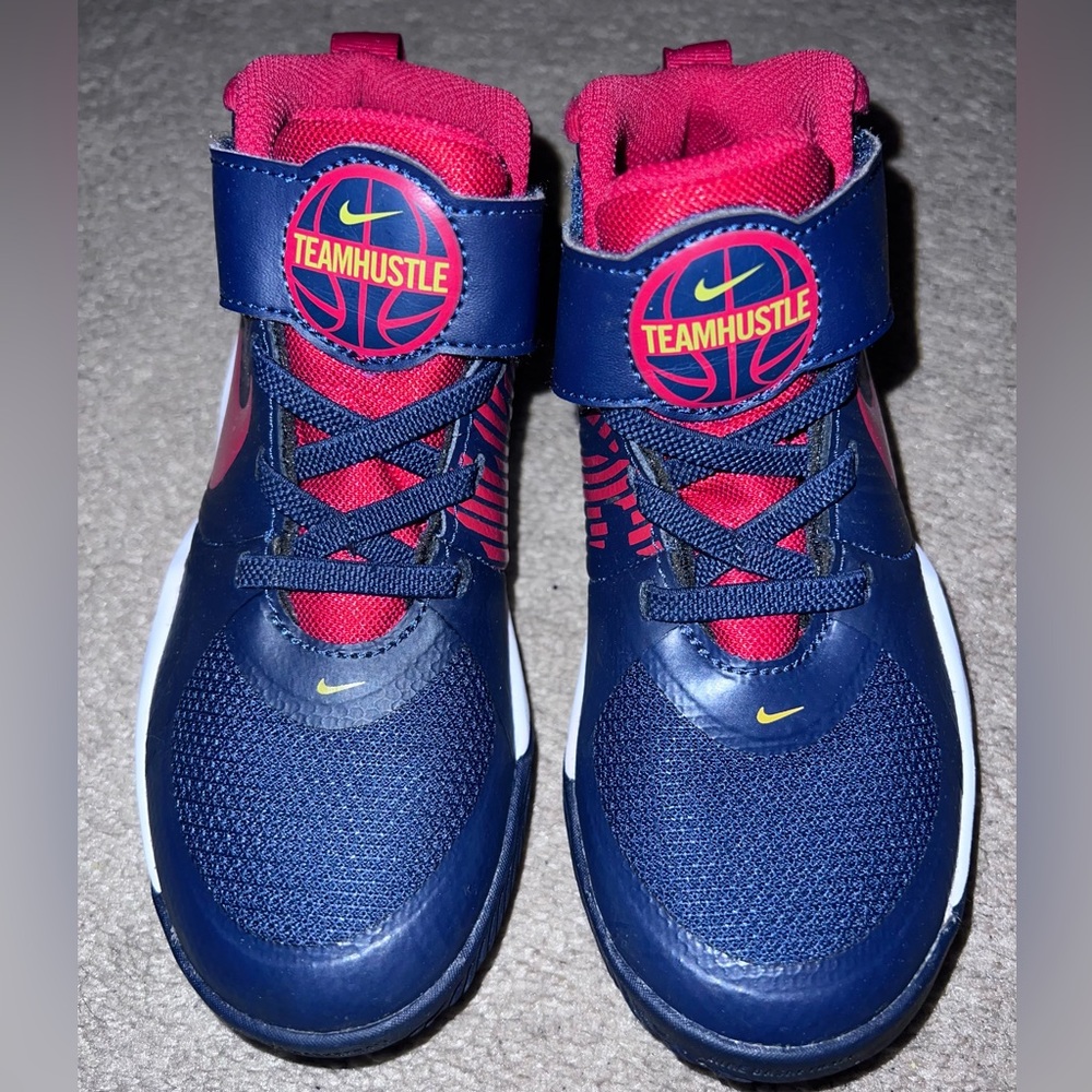 Nike Team Hustle, Boys, Blue and Red Sneakers, 12C